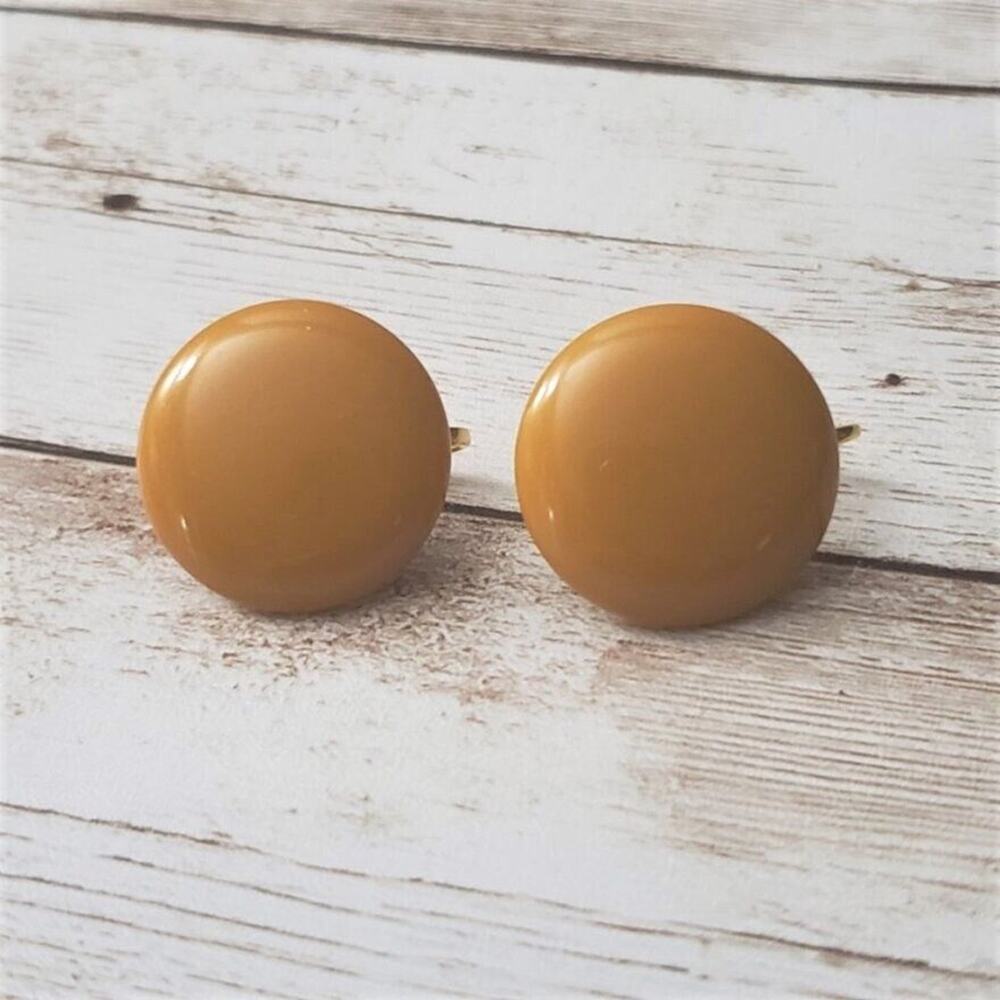 Vintage Clip On Earrings Mustard Color Retro Circle